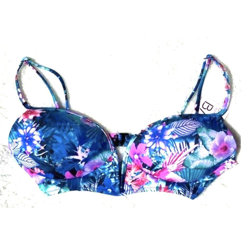 Sundazed Purple Floral Blue Tropical Bikini Swim Bikini Top 34 B/C Small